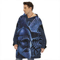 Blue Viking God Odin And Crow Print Hoodie Blanket