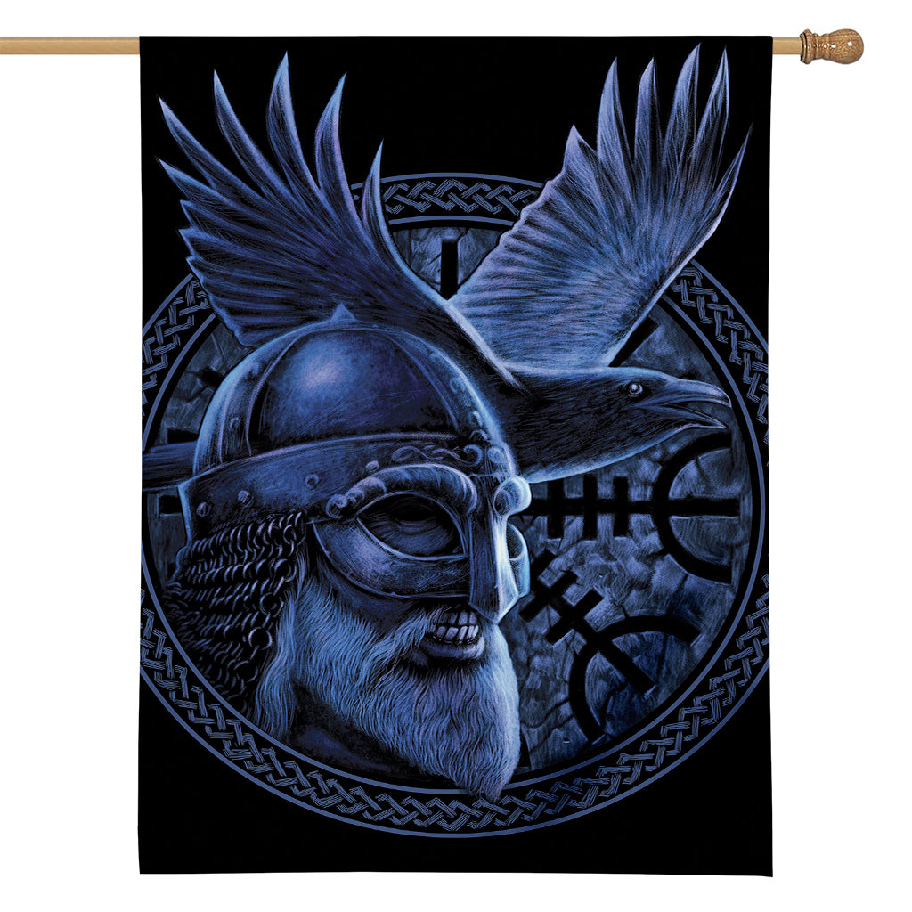 Blue Viking God Odin And Crow Print House Flag