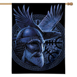 Blue Viking God Odin And Crow Print House Flag