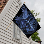 Blue Viking God Odin And Crow Print House Flag