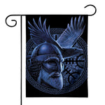 Blue Viking God Odin And Crow Print House Flag