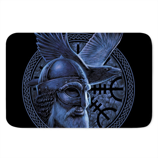 Blue Viking God Odin And Crow Print Indoor Door Mat