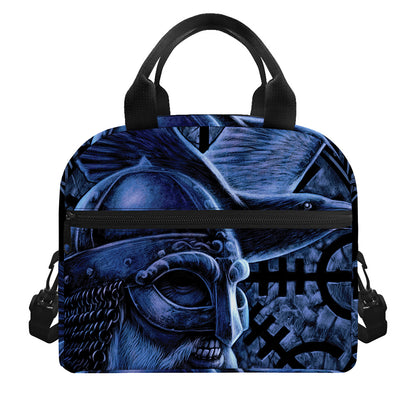 Blue Viking God Odin And Crow Print Insulated Lunch Bag