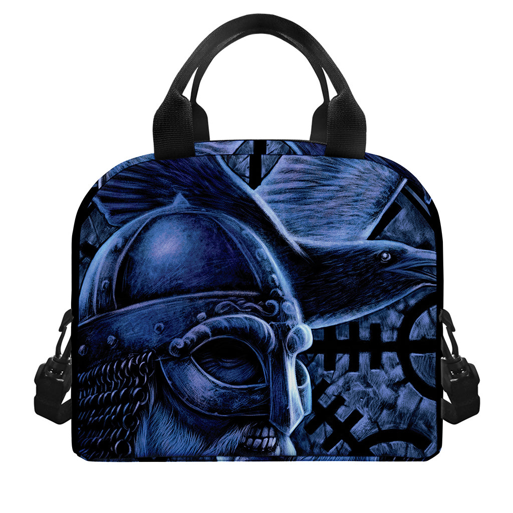 Blue Viking God Odin And Crow Print Insulated Lunch Bag