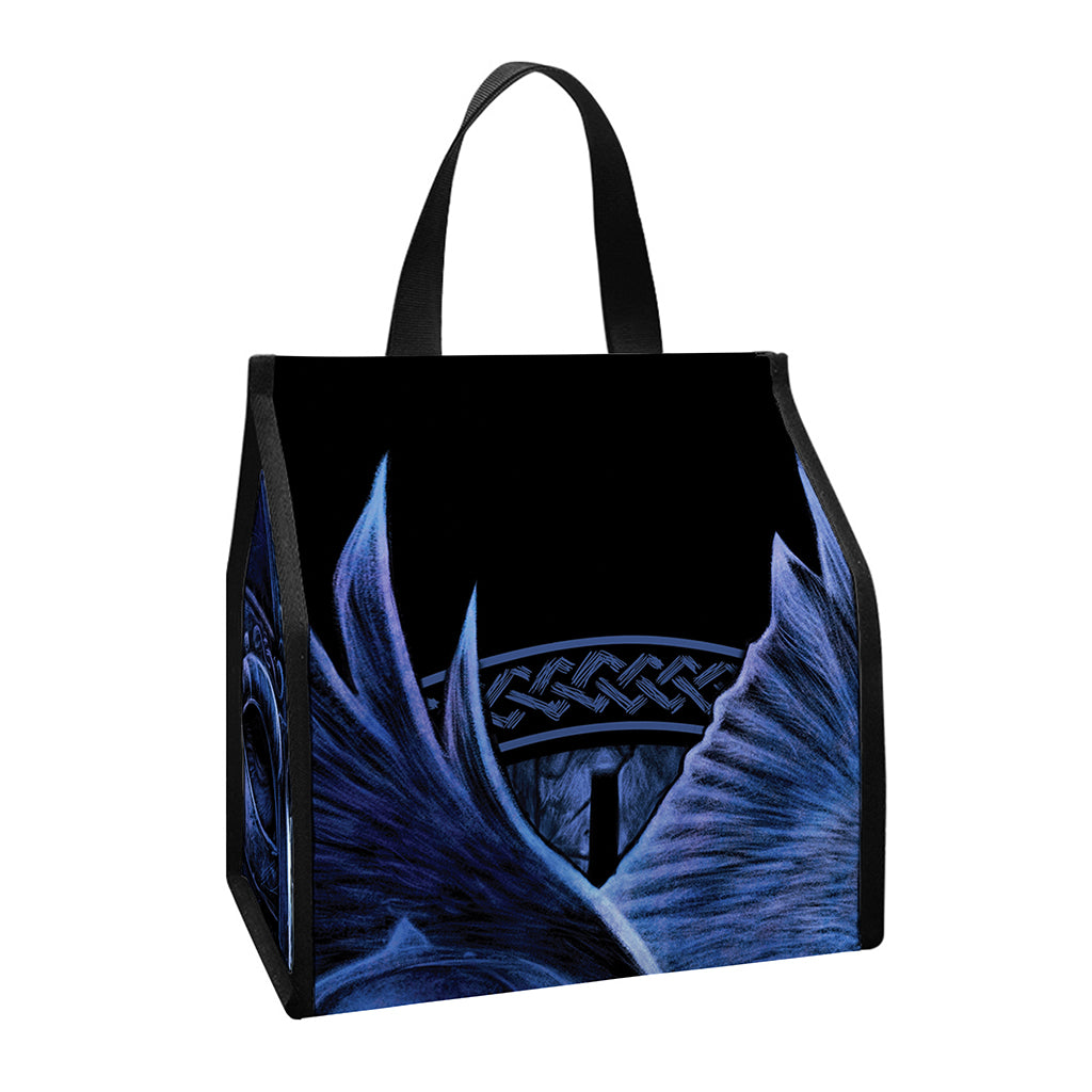 Blue Viking God Odin And Crow Print Insulated Lunch Tote