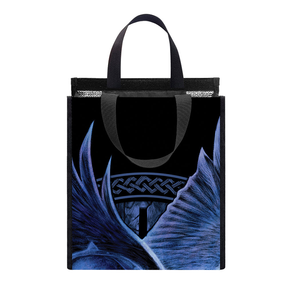 Blue Viking God Odin And Crow Print Insulated Lunch Tote