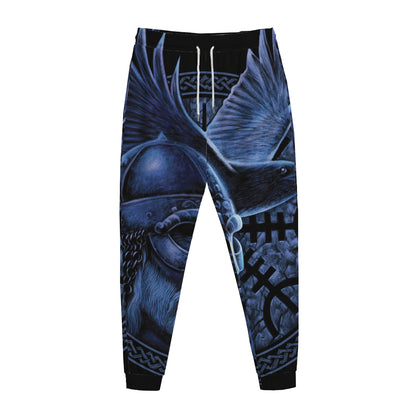 Blue Viking God Odin And Crow Print Jogger Pants