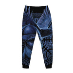 Blue Viking God Odin And Crow Print Jogger Pants