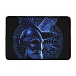 Blue Viking God Odin And Crow Print Kitchen Mat
