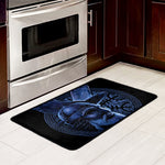 Blue Viking God Odin And Crow Print Kitchen Mat