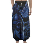 Blue Viking God Odin And Crow Print Lantern Pants