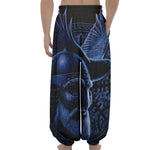 Blue Viking God Odin And Crow Print Lantern Pants