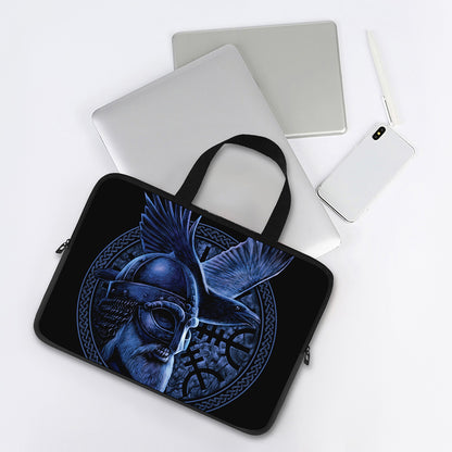 Blue Viking God Odin And Crow Print Laptop Sleeve With Handle