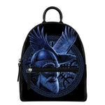 Blue Viking God Odin And Crow Print Leather Backpack