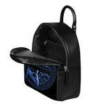 Blue Viking God Odin And Crow Print Leather Backpack