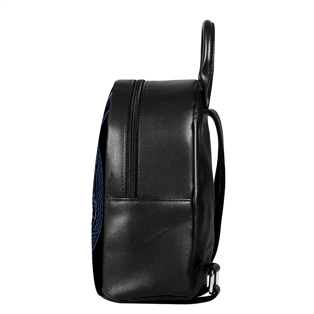 Blue Viking God Odin And Crow Print Leather Backpack