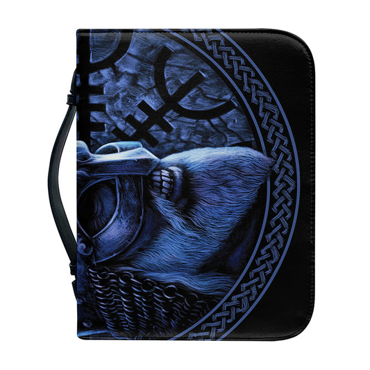 Blue Viking God Odin And Crow Print Leather Bible Cover