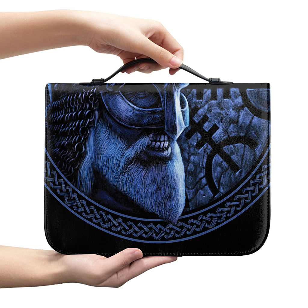 Blue Viking God Odin And Crow Print Leather Bible Cover