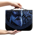 Blue Viking God Odin And Crow Print Leather Bible Cover