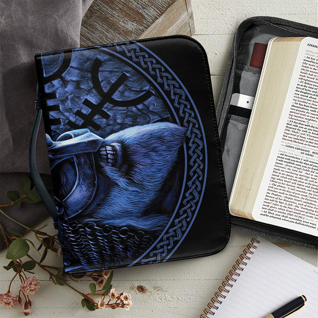 Blue Viking God Odin And Crow Print Leather Bible Cover