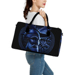Blue Viking God Odin And Crow Print Leather Duffle Bag