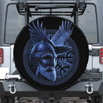 Blue Viking God Odin And Crow Print Leather Spare Tire Cover