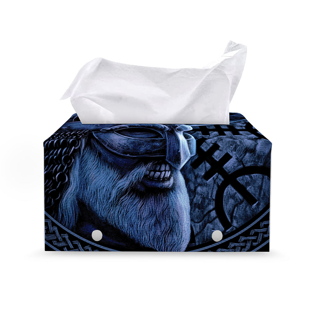 Blue Viking God Odin And Crow Print Leather Tissue Box Cover