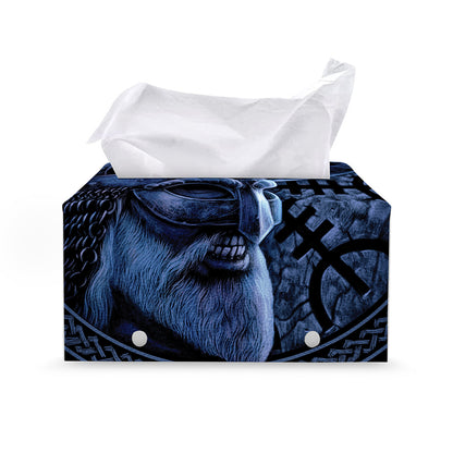 Blue Viking God Odin And Crow Print Leather Tissue Box Cover
