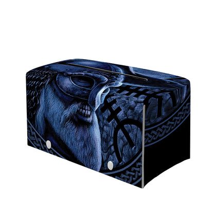 Blue Viking God Odin And Crow Print Leather Tissue Box Cover
