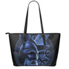Blue Viking God Odin And Crow Print Leather Tote Bag