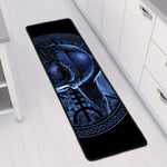 Blue Viking God Odin And Crow Print Long Kitchen Mat