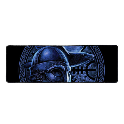 Blue Viking God Odin And Crow Print Long Kitchen Mat