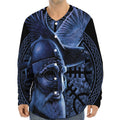 Blue Viking God Odin And Crow Print Long Sleeve Baseball Jersey