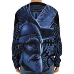 Blue Viking God Odin And Crow Print Long Sleeve Baseball Jersey