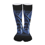 Blue Viking God Odin And Crow Print Long Socks