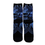 Blue Viking God Odin And Crow Print Long Socks