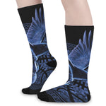 Blue Viking God Odin And Crow Print Long Socks