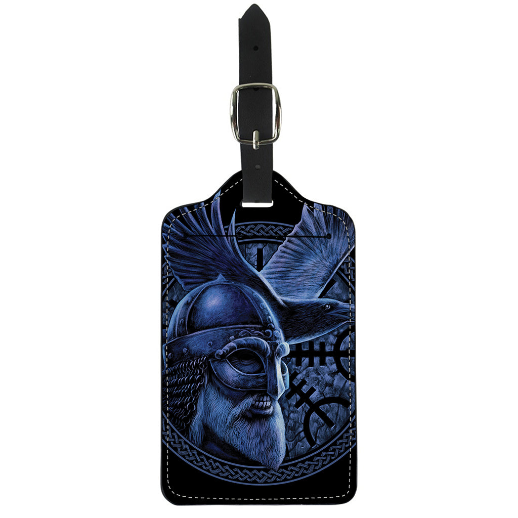 Blue Viking God Odin And Crow Print Luggage Tag