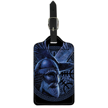 Blue Viking God Odin And Crow Print Luggage Tag