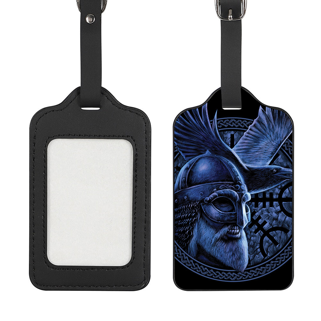 Blue Viking God Odin And Crow Print Luggage Tag