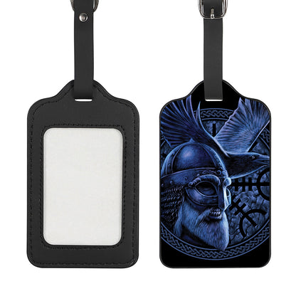 Blue Viking God Odin And Crow Print Luggage Tag