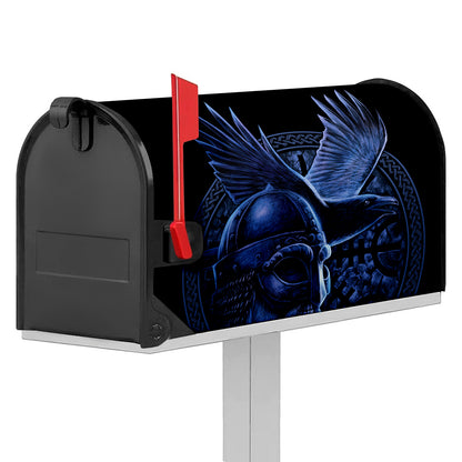 Blue Viking God Odin And Crow Print Mailbox Cover
