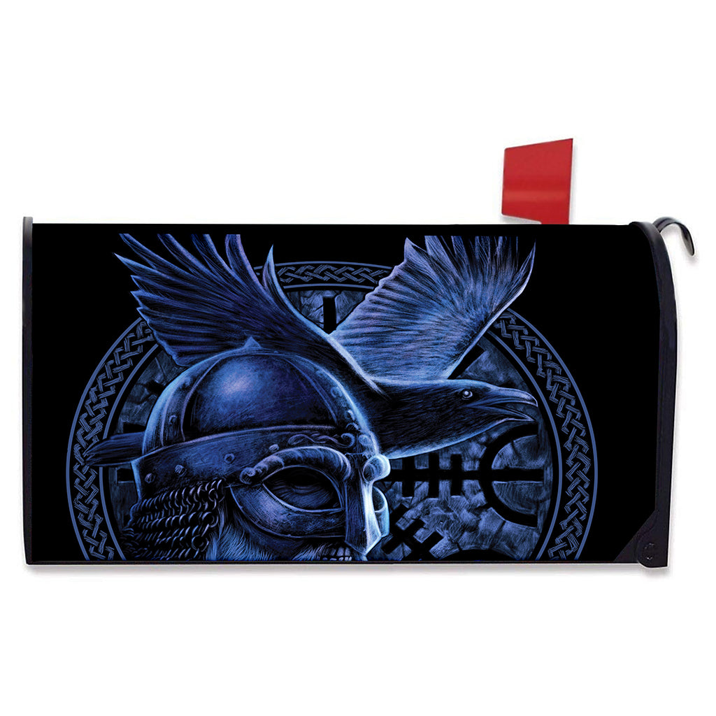 Blue Viking God Odin And Crow Print Mailbox Cover