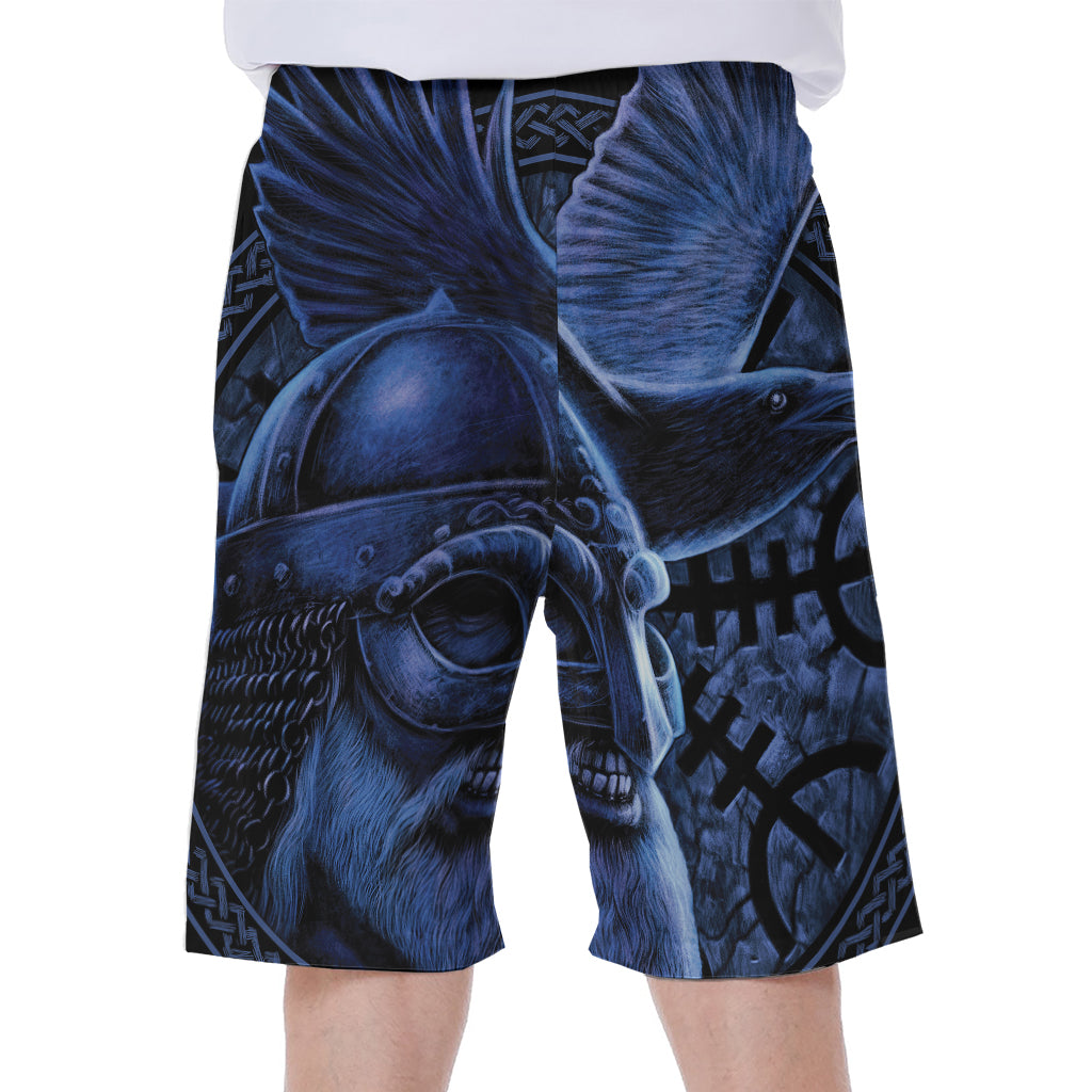 Blue Viking God Odin And Crow Print Men's Beach Shorts