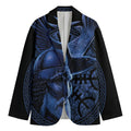 Blue Viking God Odin And Crow Print Men's Blazer