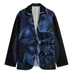 Blue Viking God Odin And Crow Print Men's Blazer