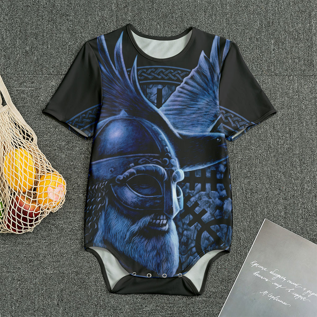 Blue Viking God Odin And Crow Print Men's Bodysuit