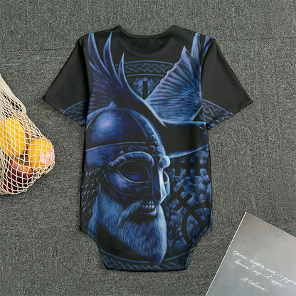 Blue Viking God Odin And Crow Print Men's Bodysuit