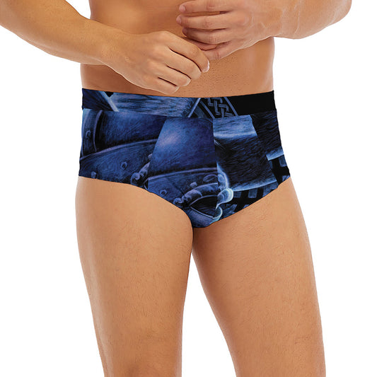 Blue Viking God Odin And Crow Print Men's Briefs
