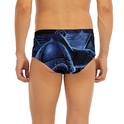 Blue Viking God Odin And Crow Print Men's Briefs